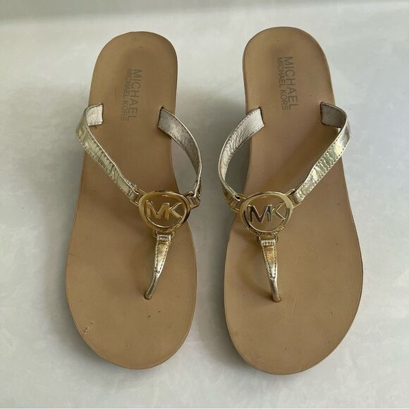 Michael Kors Metallic Gold Wedge Sandals - Picture 2 of 6
